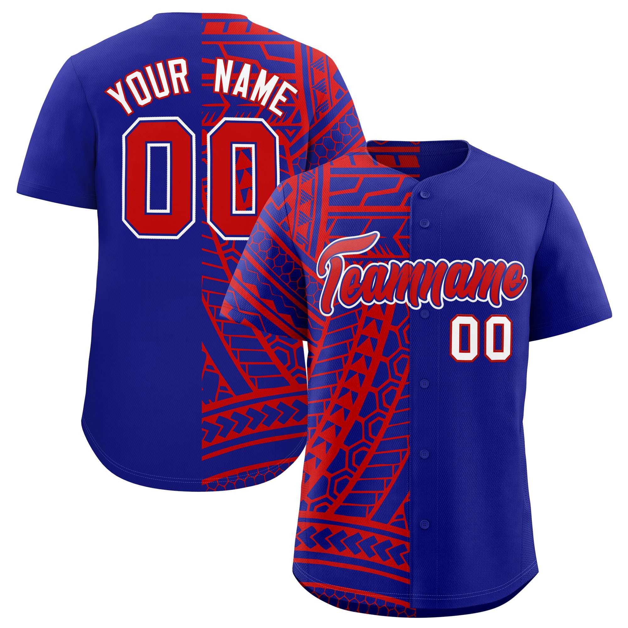 Custom Red Royal Split Fashion Tribal Pattern Authentic Baseball Jersey
