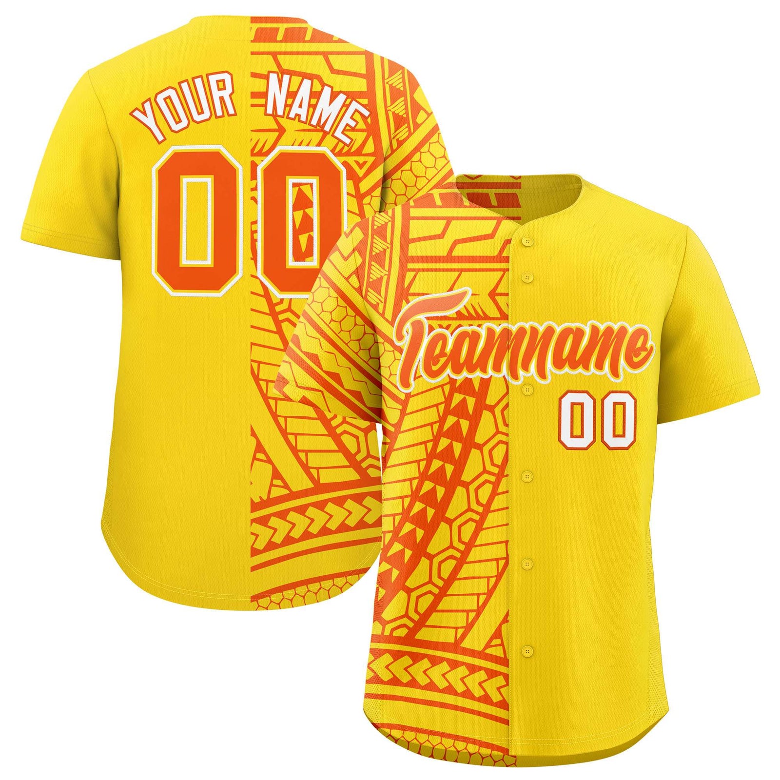 Custom Gold Orange Split Fashion Tribal Pattern Authentic Baseball Jersey
