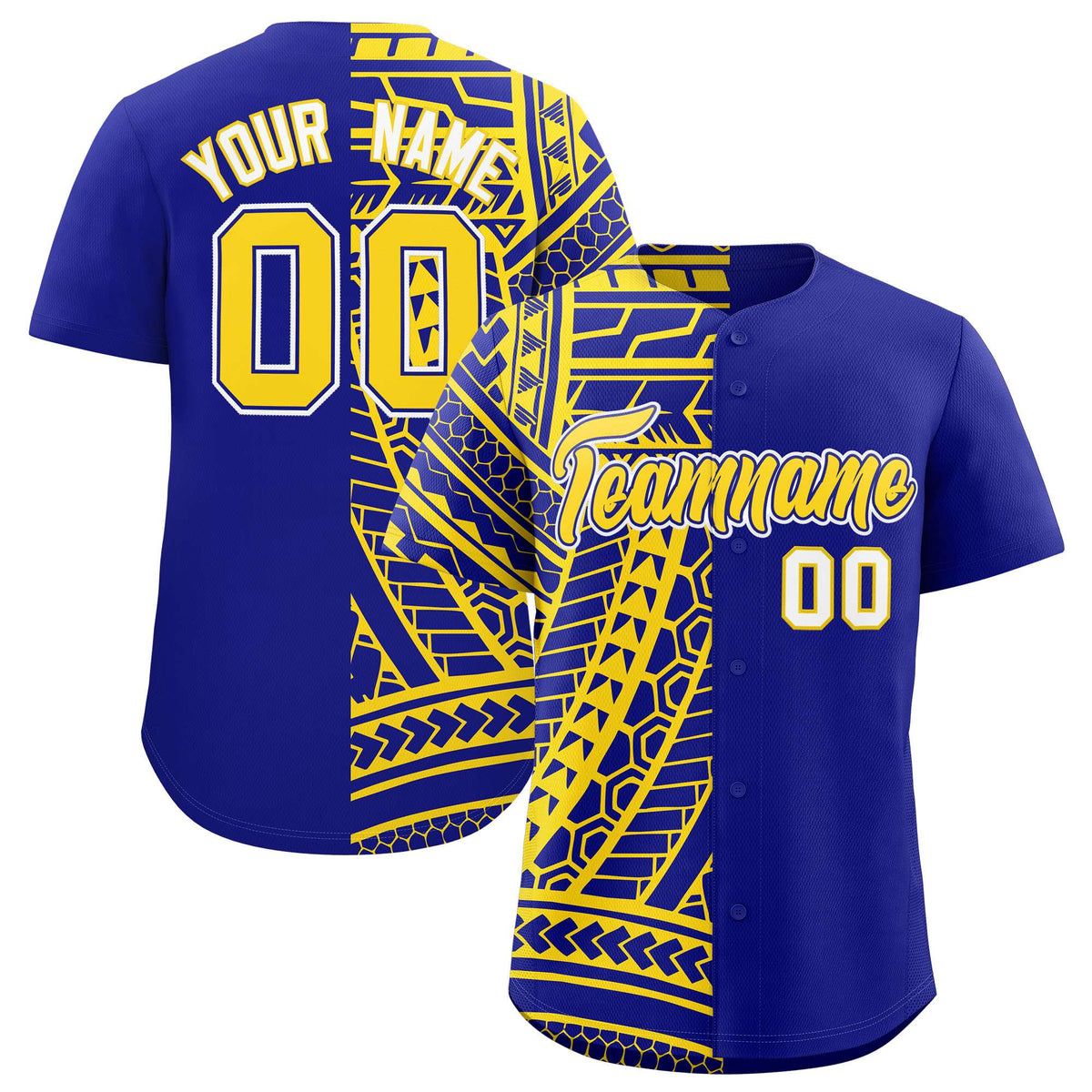 Custom Royal Gold Split Fashion Tribal Pattern Authentic Baseball Jersey