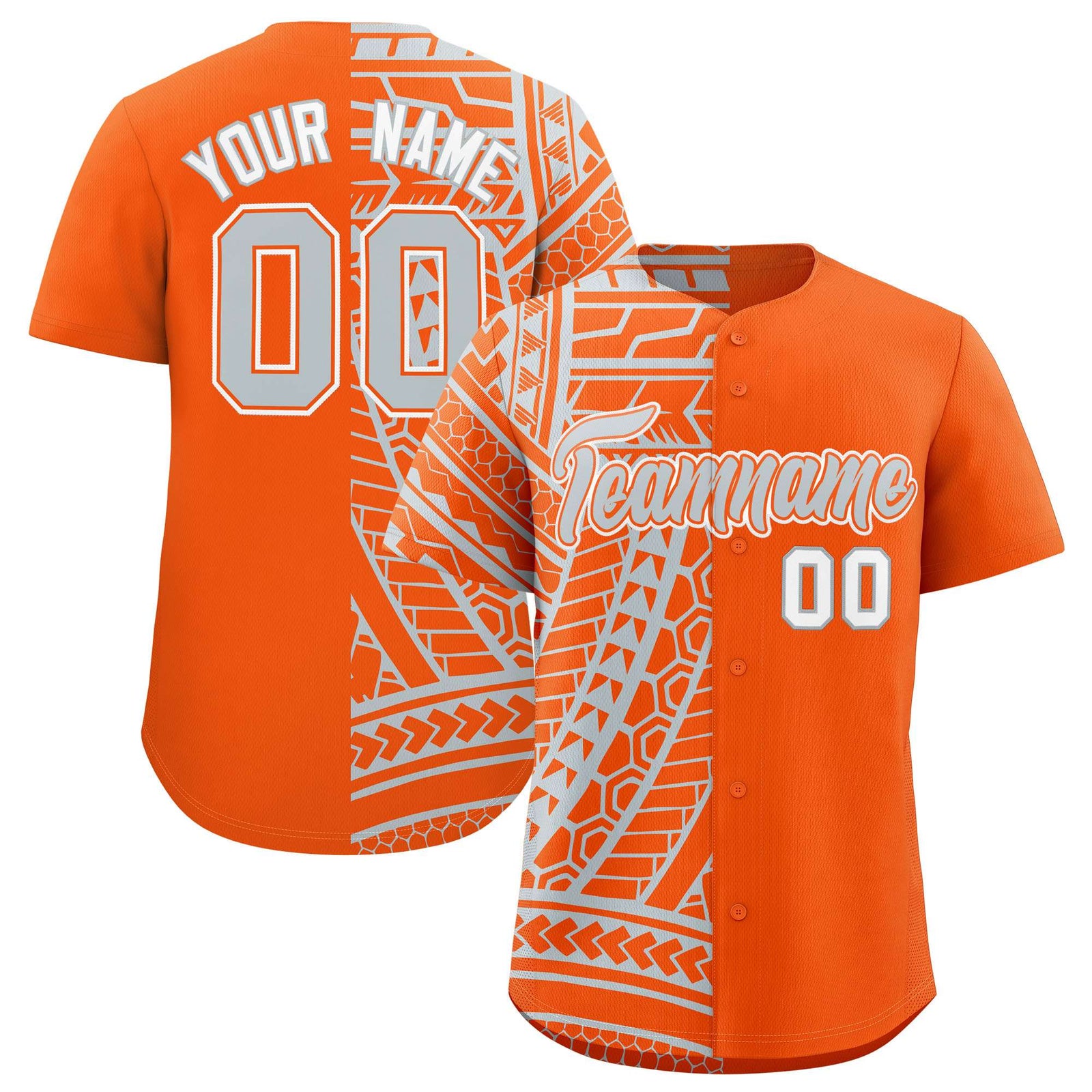 Custom Orange Silver Split Fashion Tribal Pattern Authentic Baseball Jersey