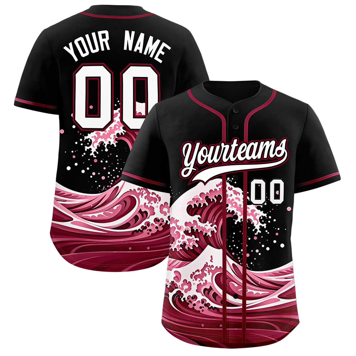Custom Black Wave Graffiti Pattern Authentic Baseball Jersey