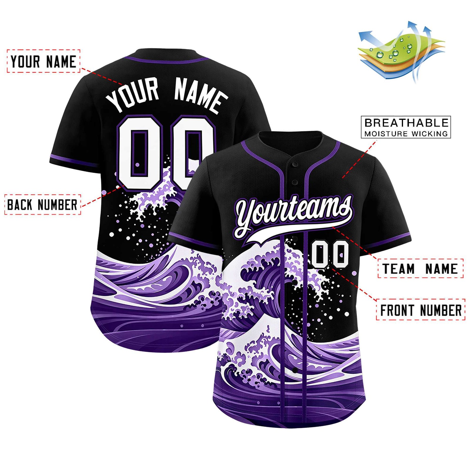 Custom Black Wave Graffiti Pattern Authentic Baseball Jersey