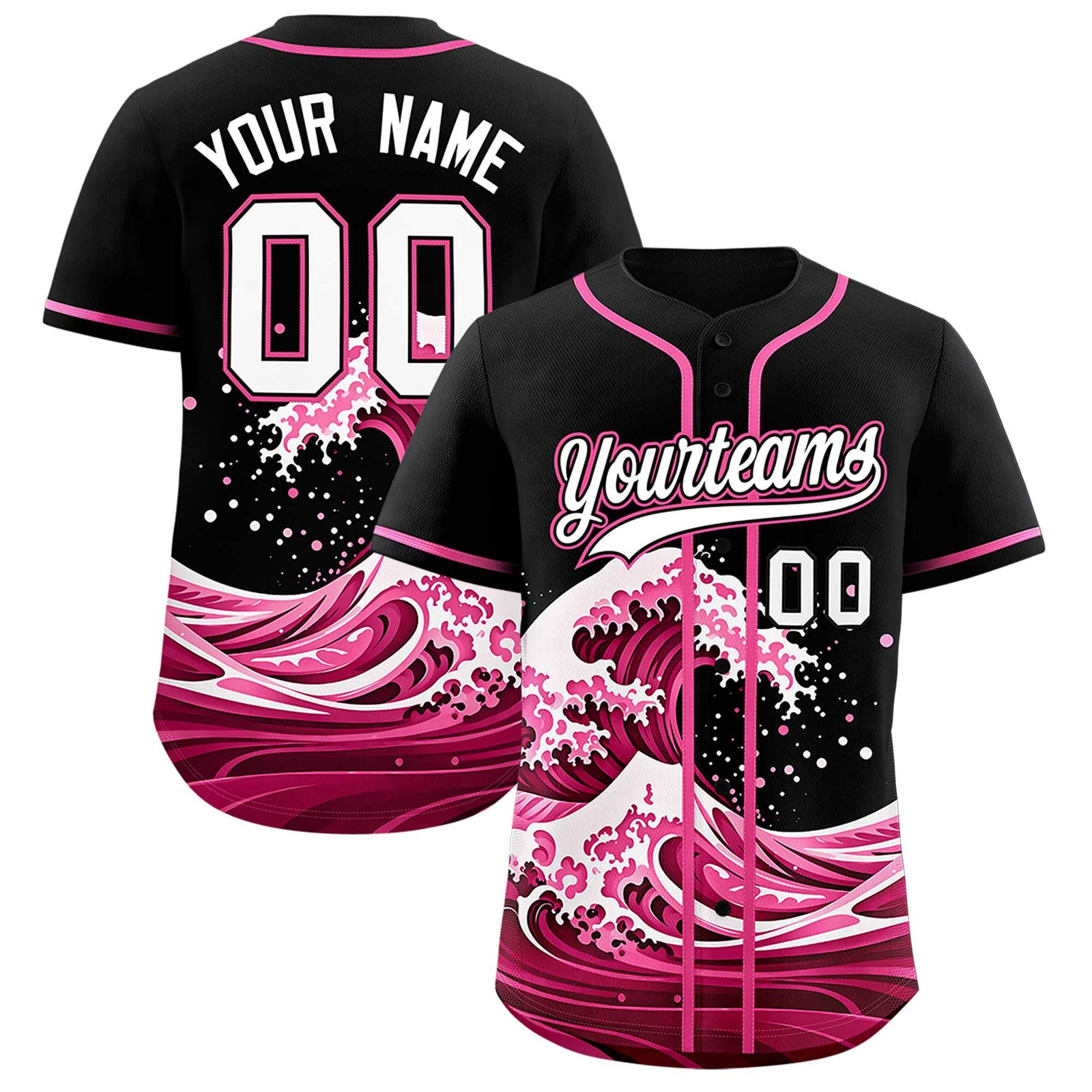 Custom Black Wave Graffiti Pattern Authentic Baseball Jersey