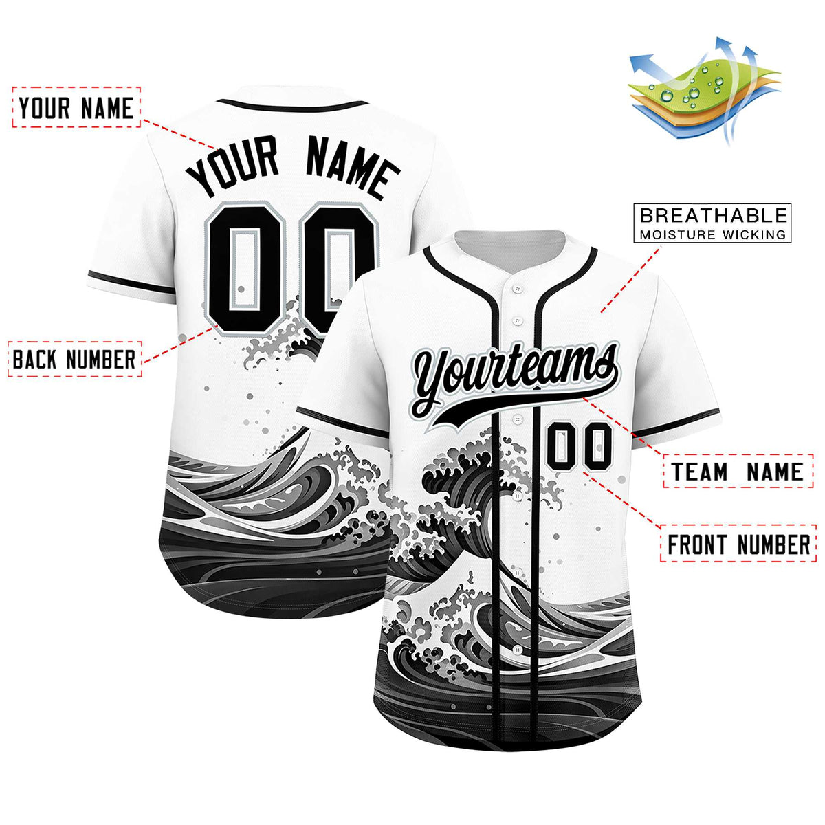 Custom White Wave Graffiti Pattern Authentic Baseball Jersey