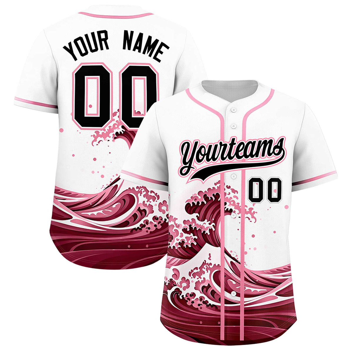 Custom White Wave Graffiti Pattern Authentic Baseball Jersey