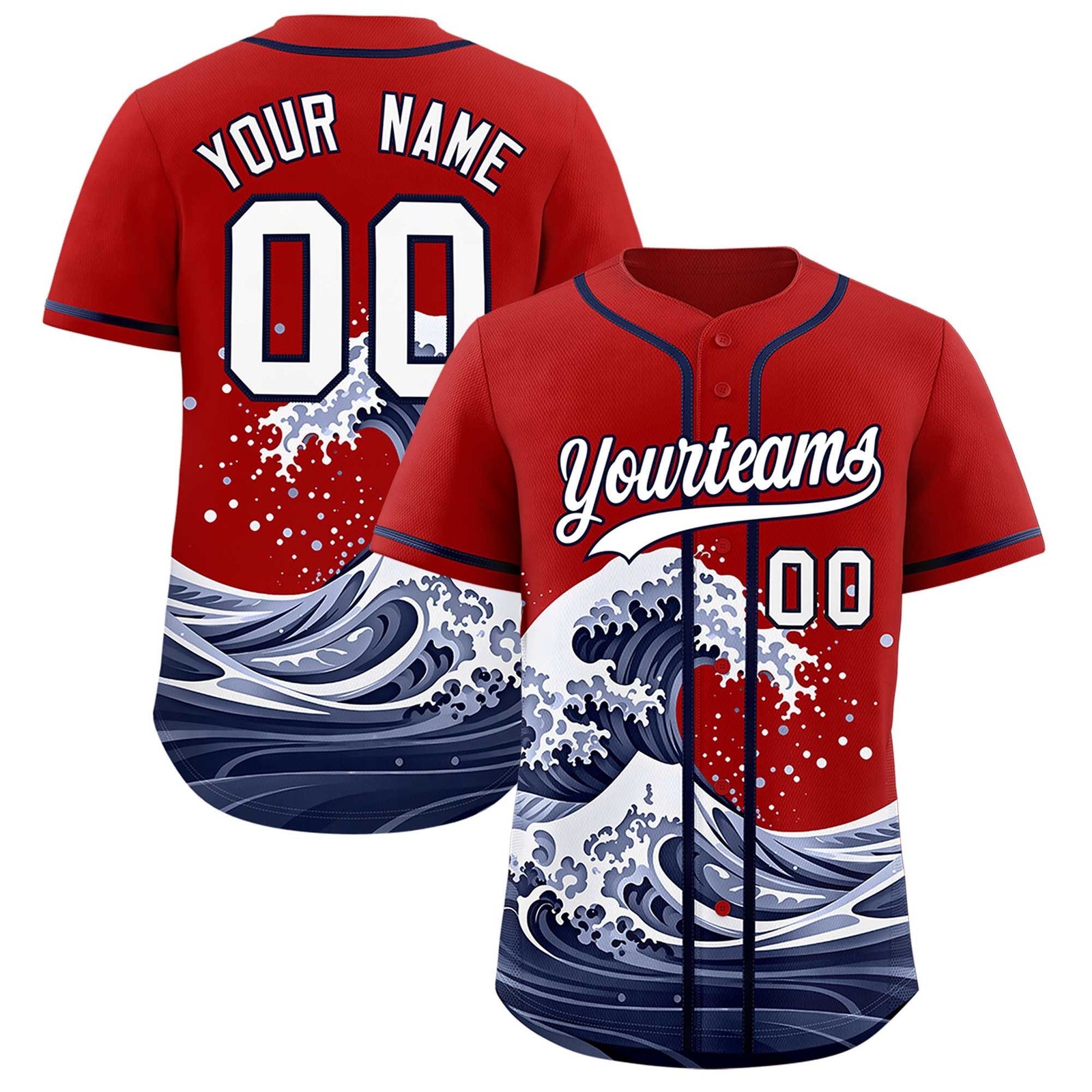 Custom Red Wave Graffiti Pattern Authentic Baseball Jersey