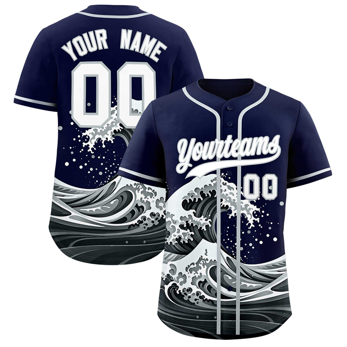 Custom Navy Wave Graffiti Pattern Authentic Baseball Jersey