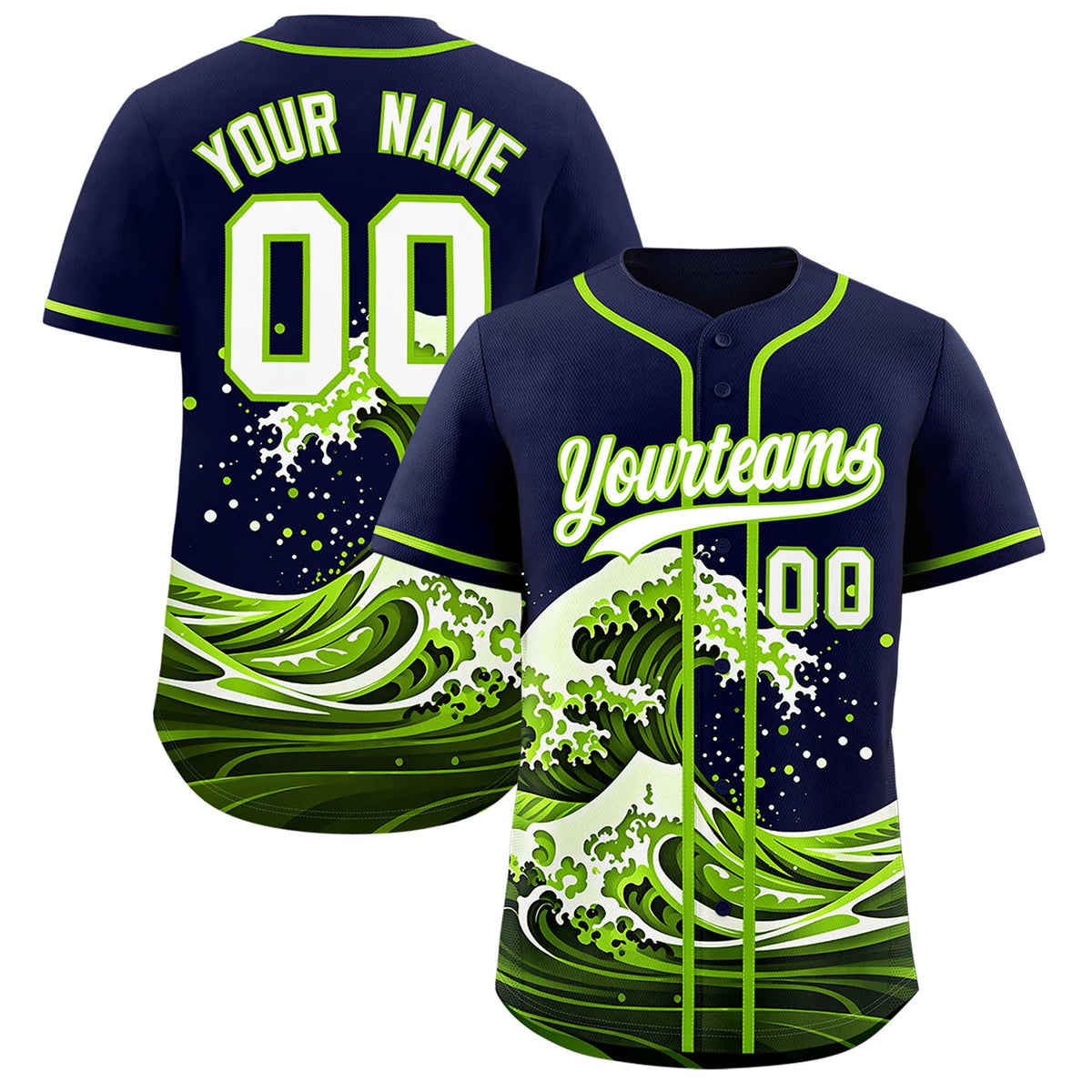 Custom Navy Wave Graffiti Pattern Authentic Baseball Jersey