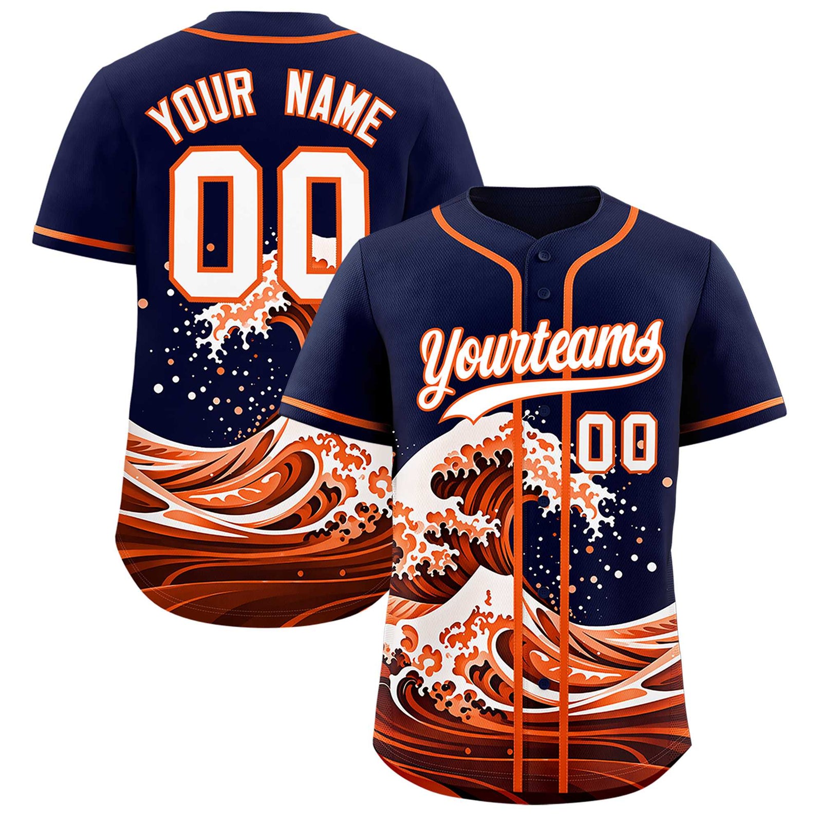 Custom Navy Wave Graffiti Pattern Authentic Baseball Jersey