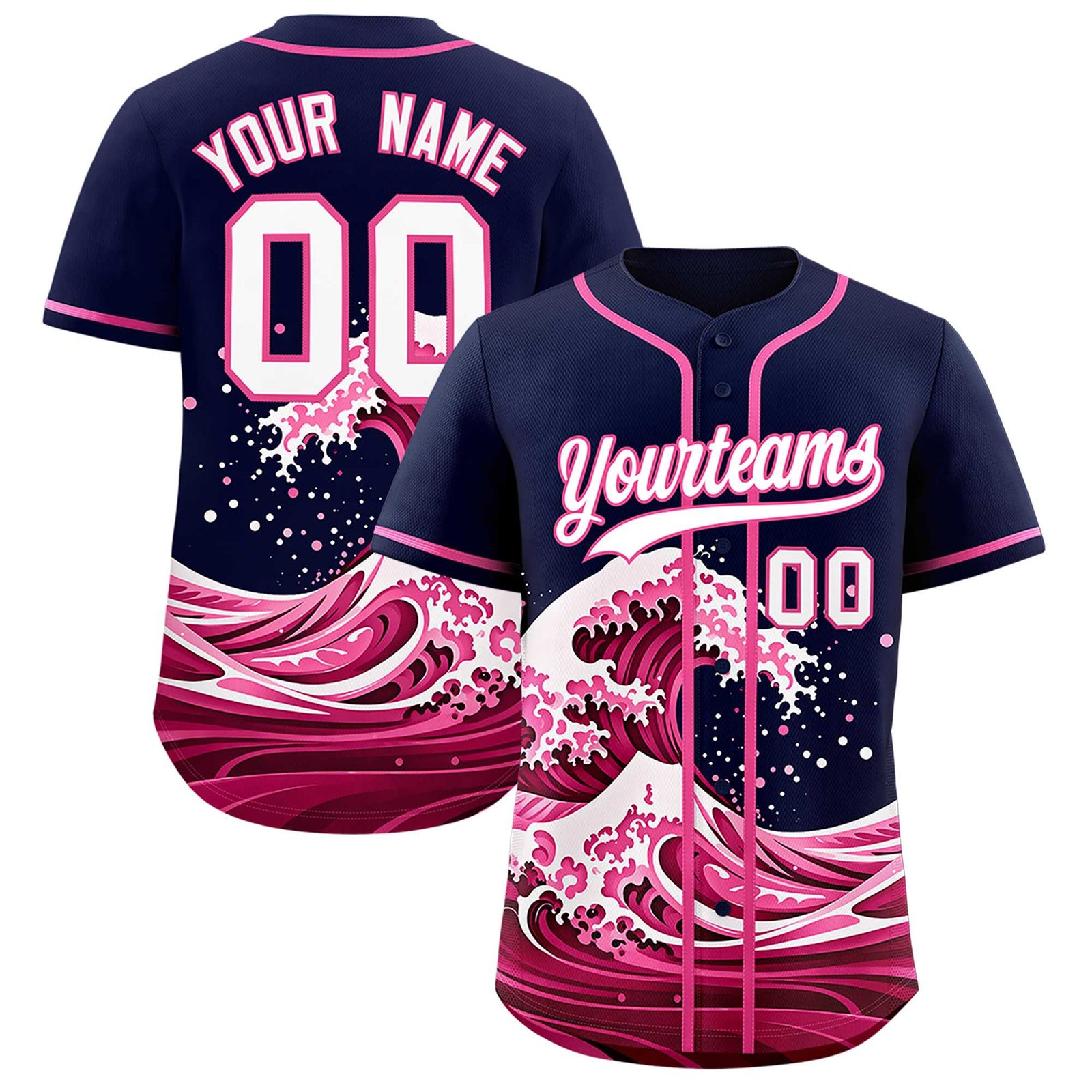 Custom Navy Wave Graffiti Pattern Authentic Baseball Jersey