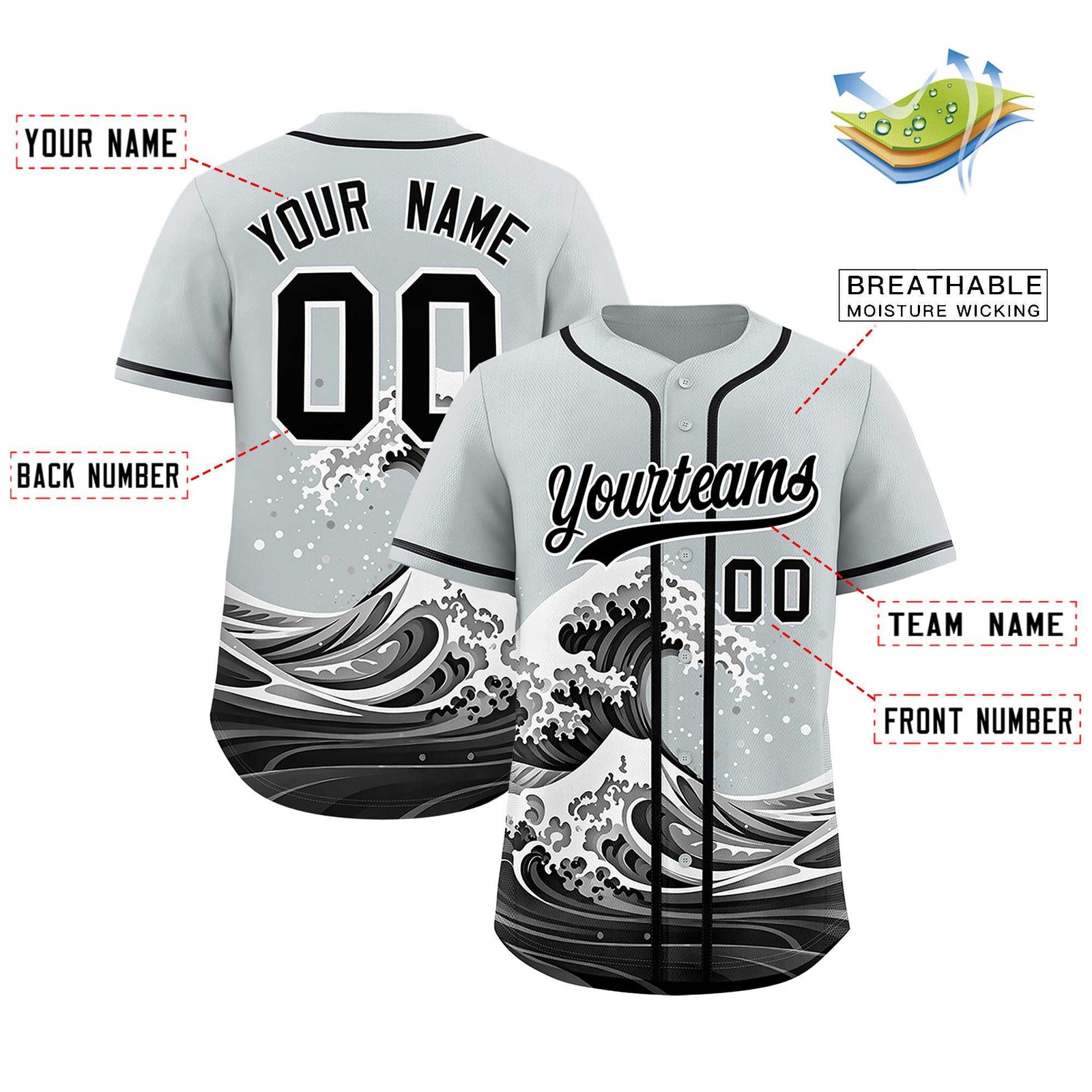 Custom Silver Wave Graffiti Pattern Authentic Baseball Jersey