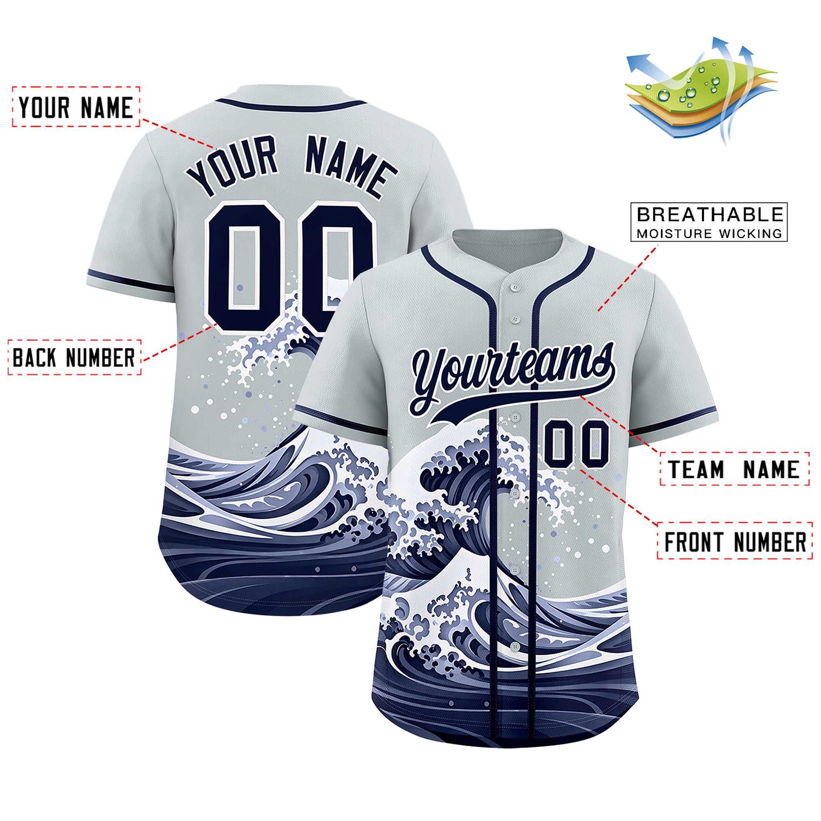Custom Silver Wave Graffiti Pattern Authentic Baseball Jersey