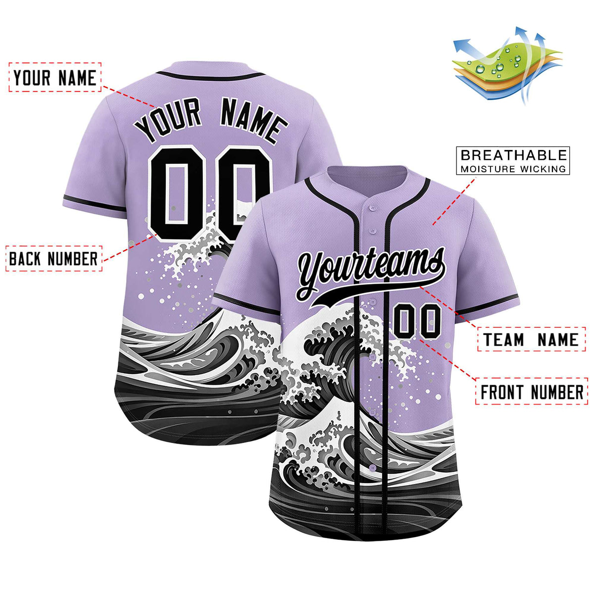 Custom Light Purple Wave Graffiti Pattern Authentic Baseball Jersey