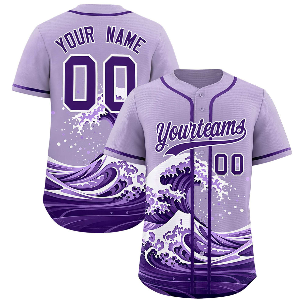 Custom Light Purple Wave Graffiti Pattern Authentic Baseball Jersey
