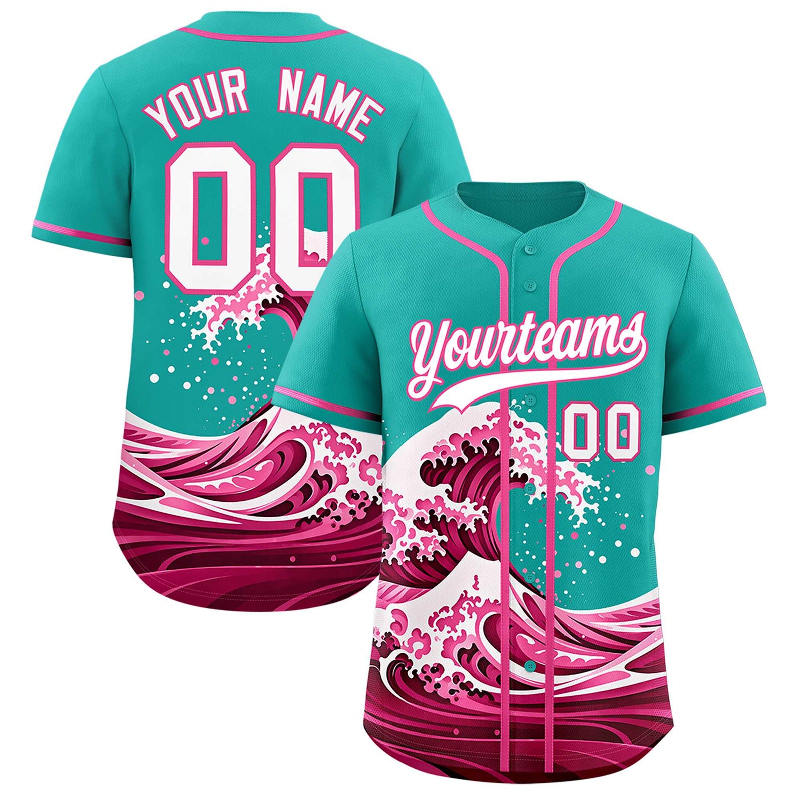Custom Aqua Wave Graffiti Pattern Authentic Baseball Jersey