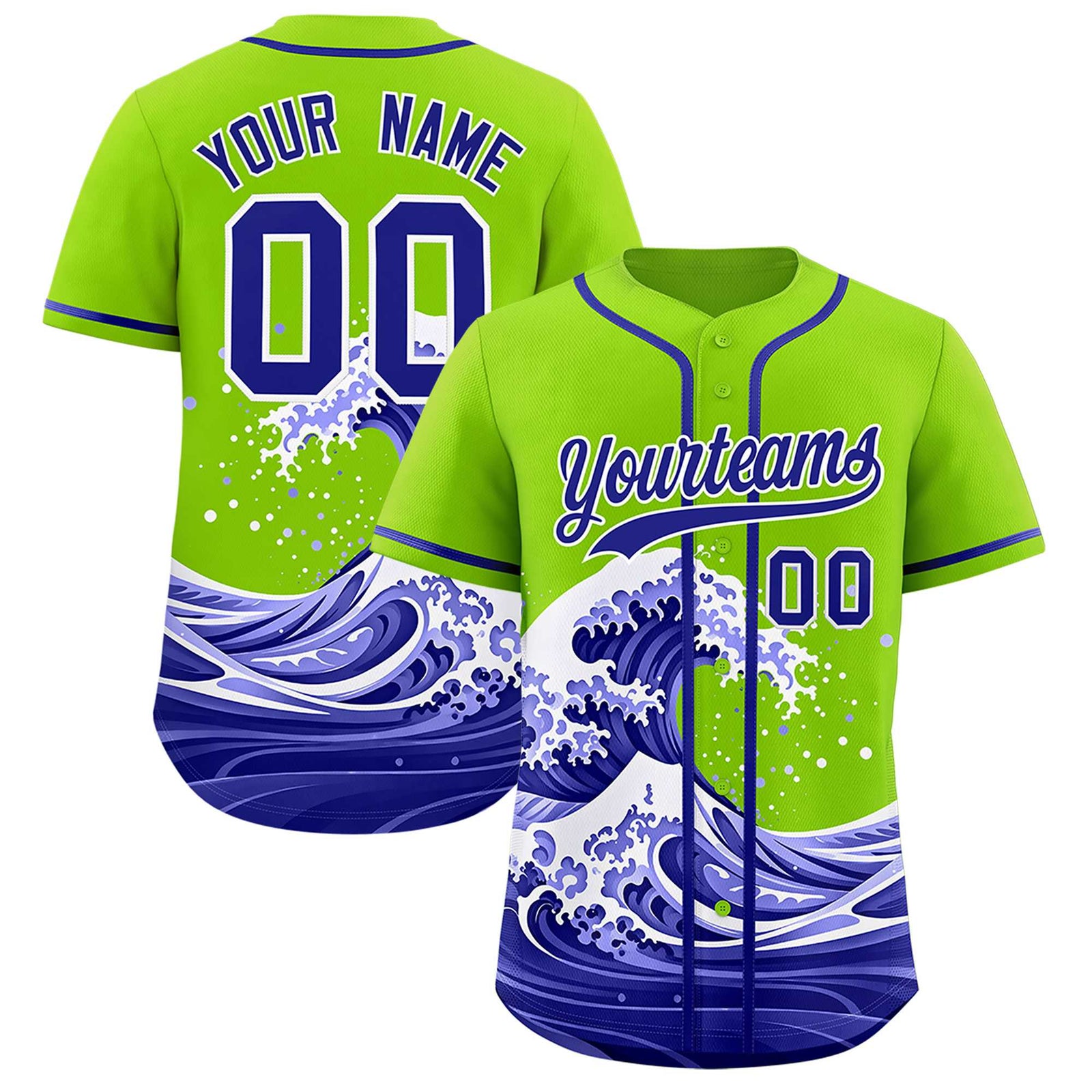 Custom Neon Green Wave Graffiti Pattern Authentic Baseball Jersey
