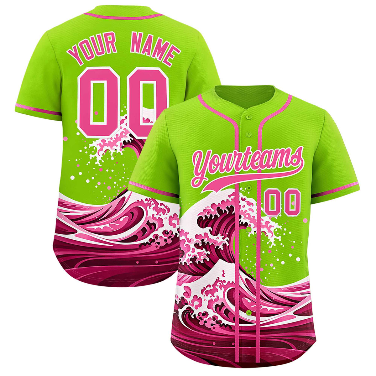 Custom Neon Green Wave Graffiti Pattern Authentic Baseball Jersey
