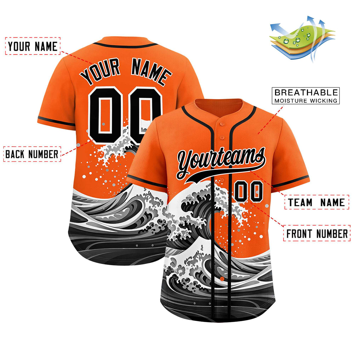 Custom Orange Wave Graffiti Pattern Authentic Baseball Jersey