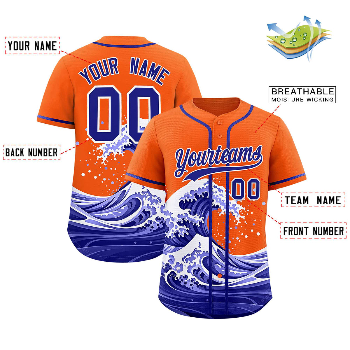Custom Orange Wave Graffiti Pattern Authentic Baseball Jersey