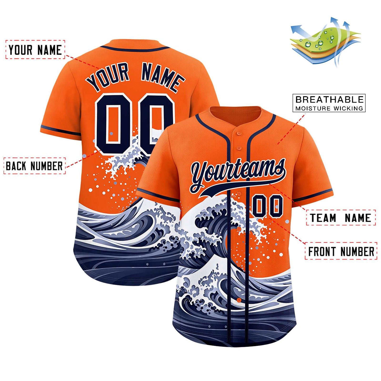 Custom Orange Wave Graffiti Pattern Authentic Baseball Jersey