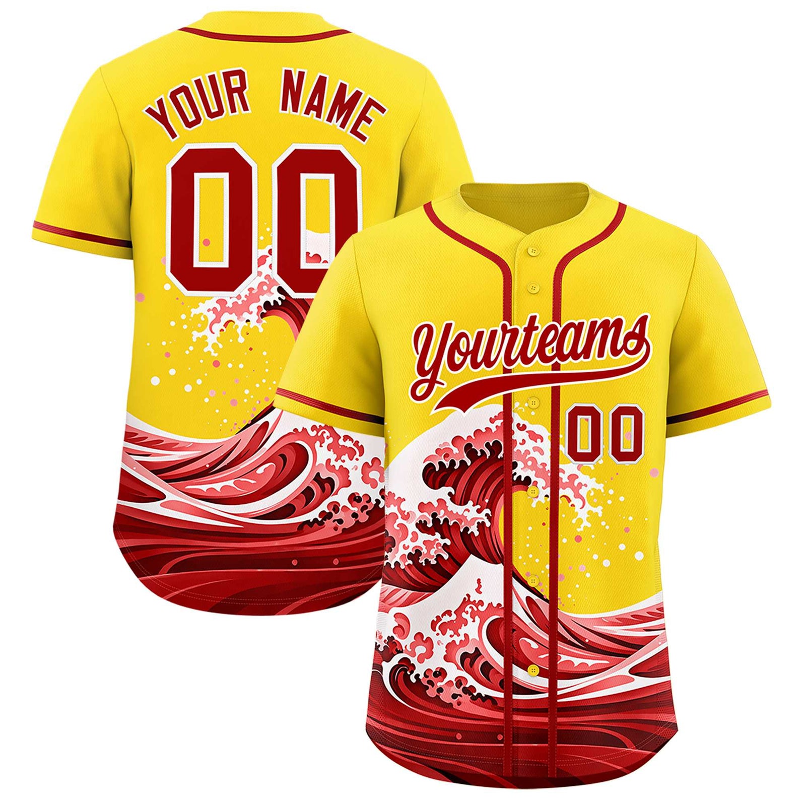 Custom Gold Wave Graffiti Pattern Authentic Baseball Jersey