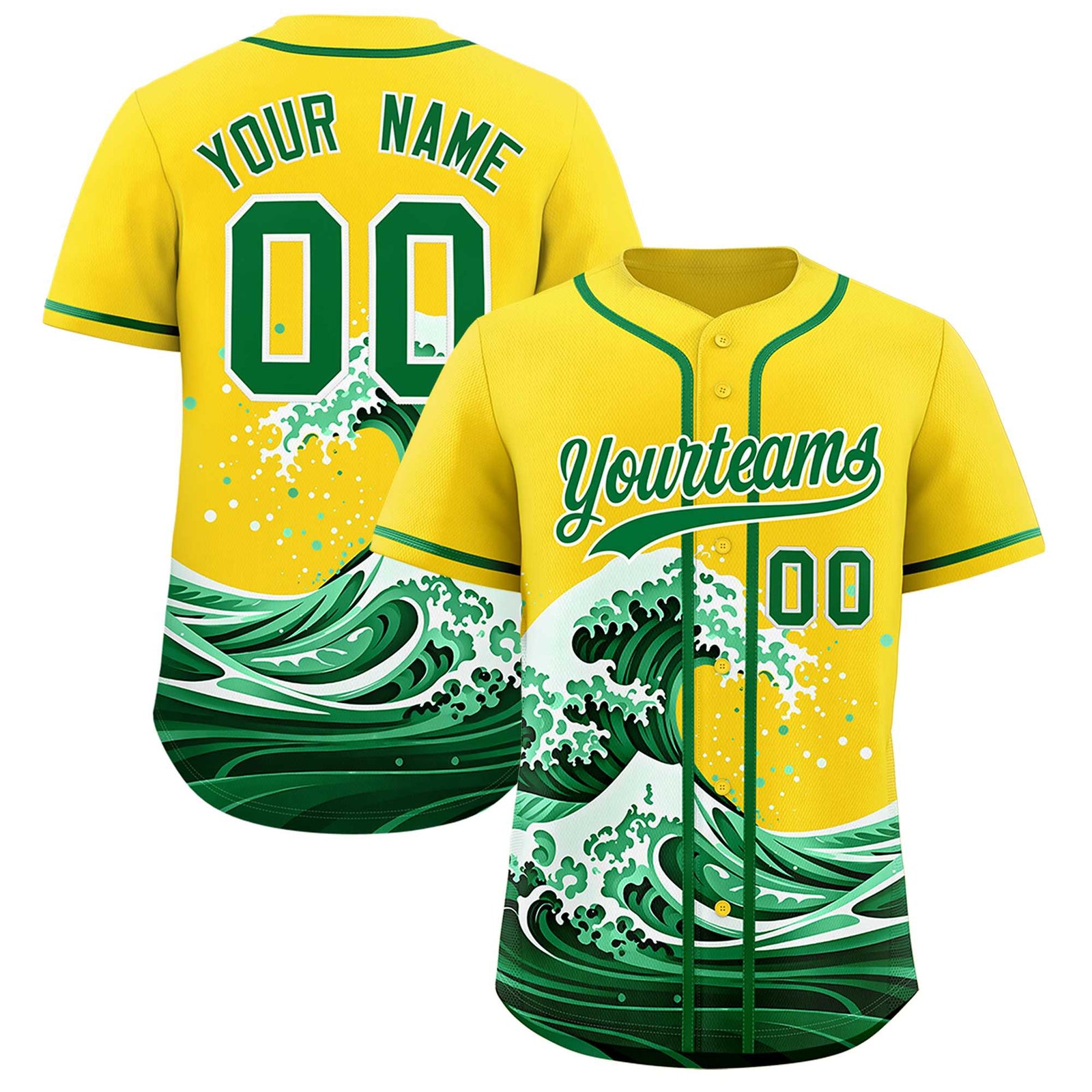 Custom Gold Wave Graffiti Pattern Authentic Baseball Jersey