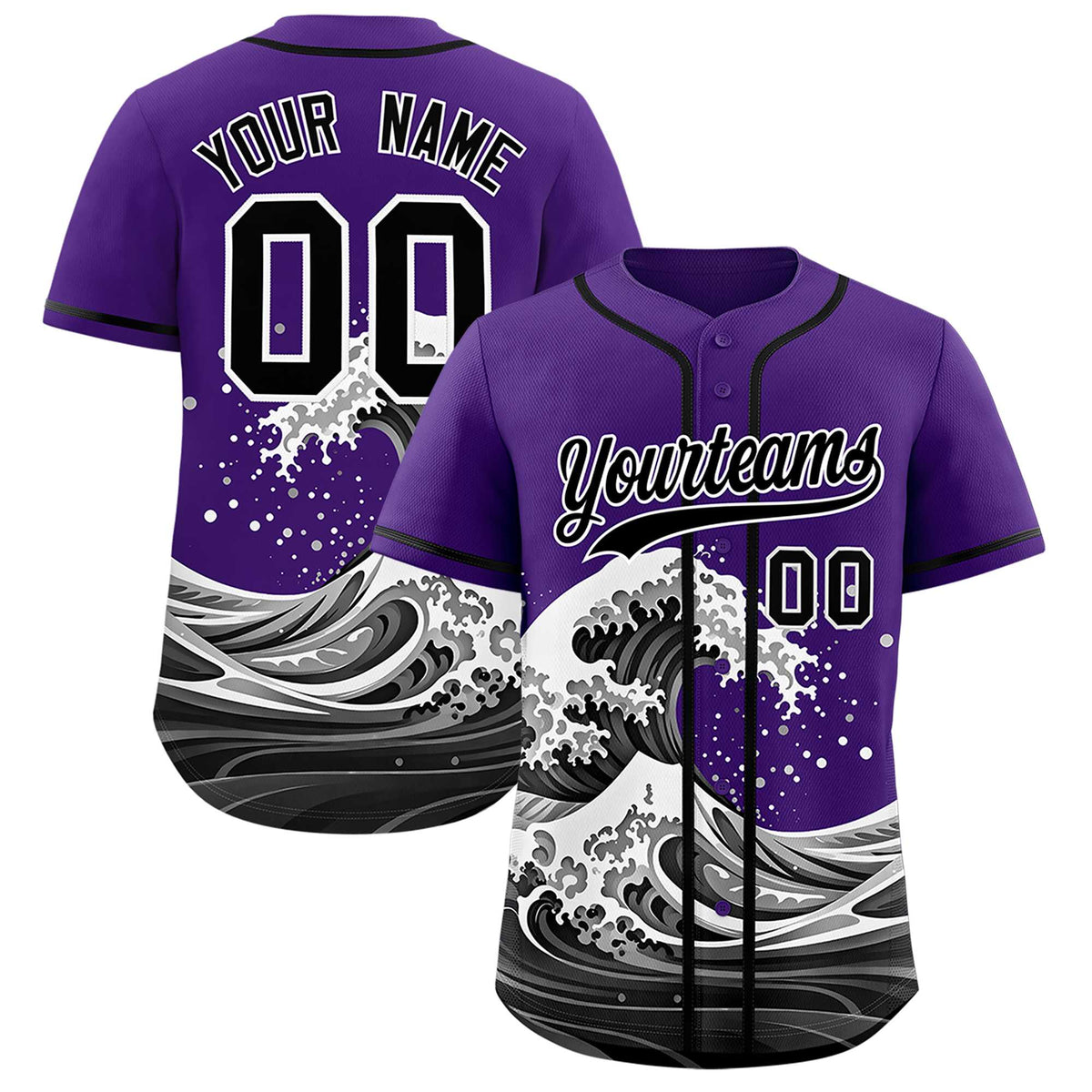 Custom Black Wave Graffiti Pattern Authentic Baseball Jersey