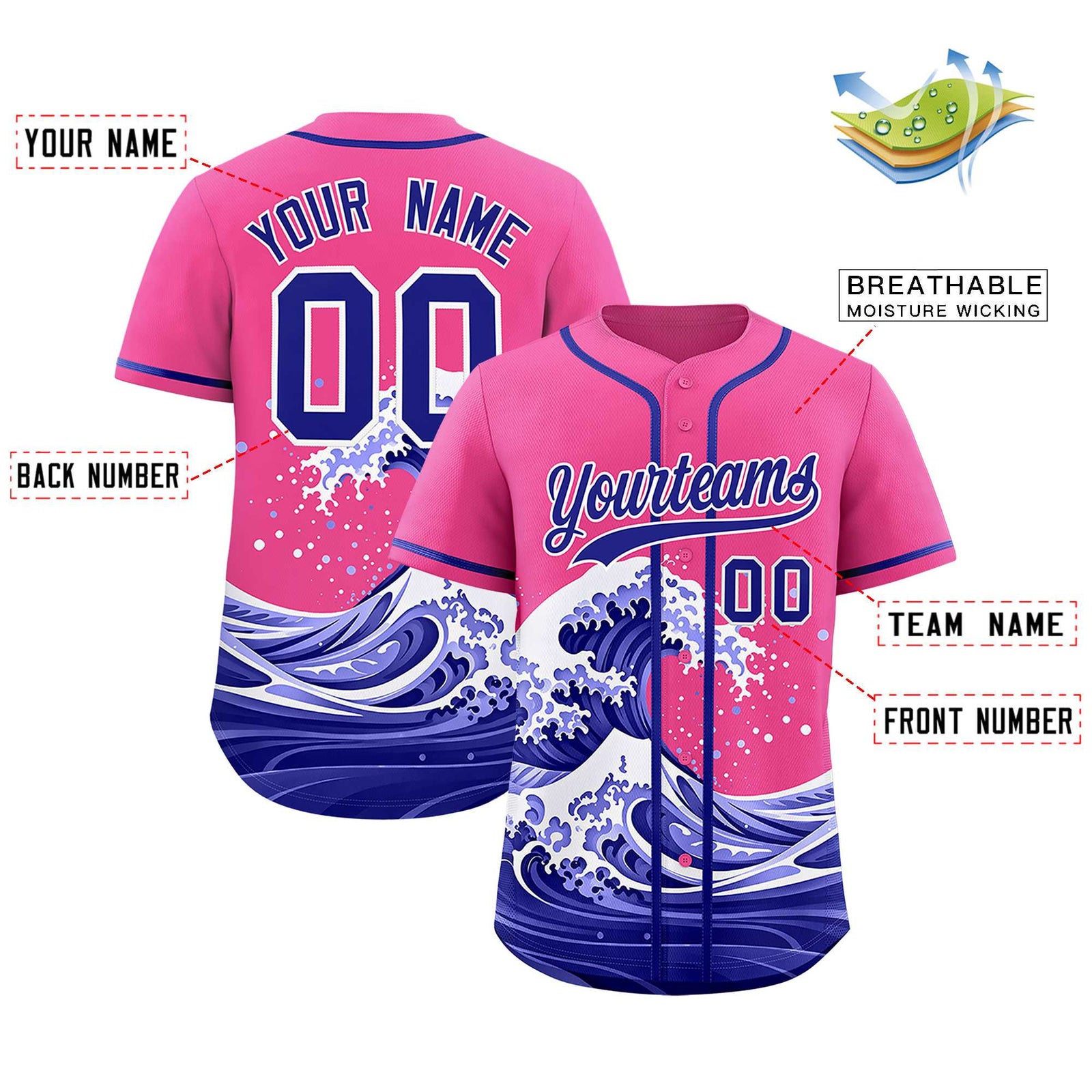 Custom Pink Wave Graffiti Pattern Authentic Baseball Jersey
