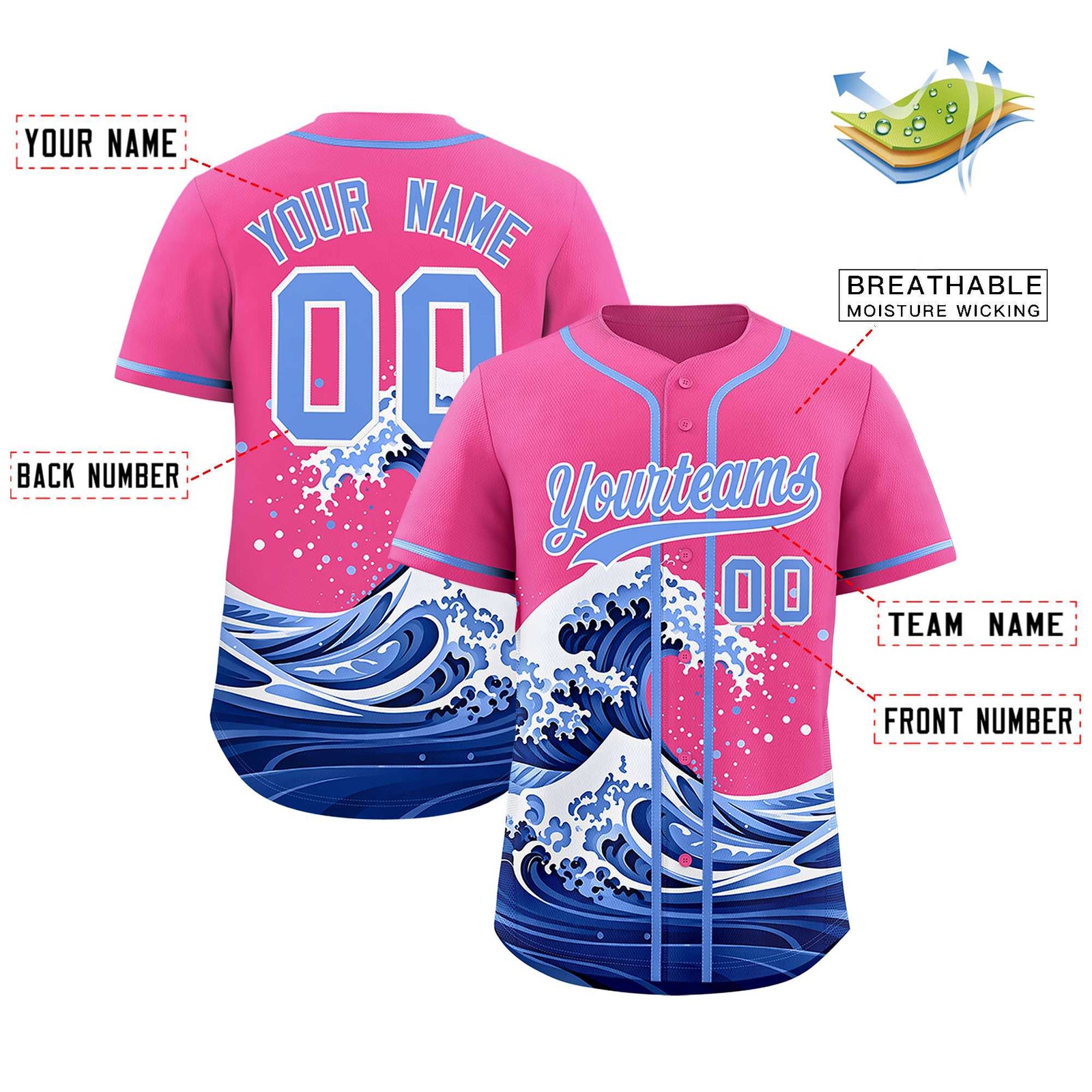 Custom Pink Wave Graffiti Pattern Authentic Baseball Jersey