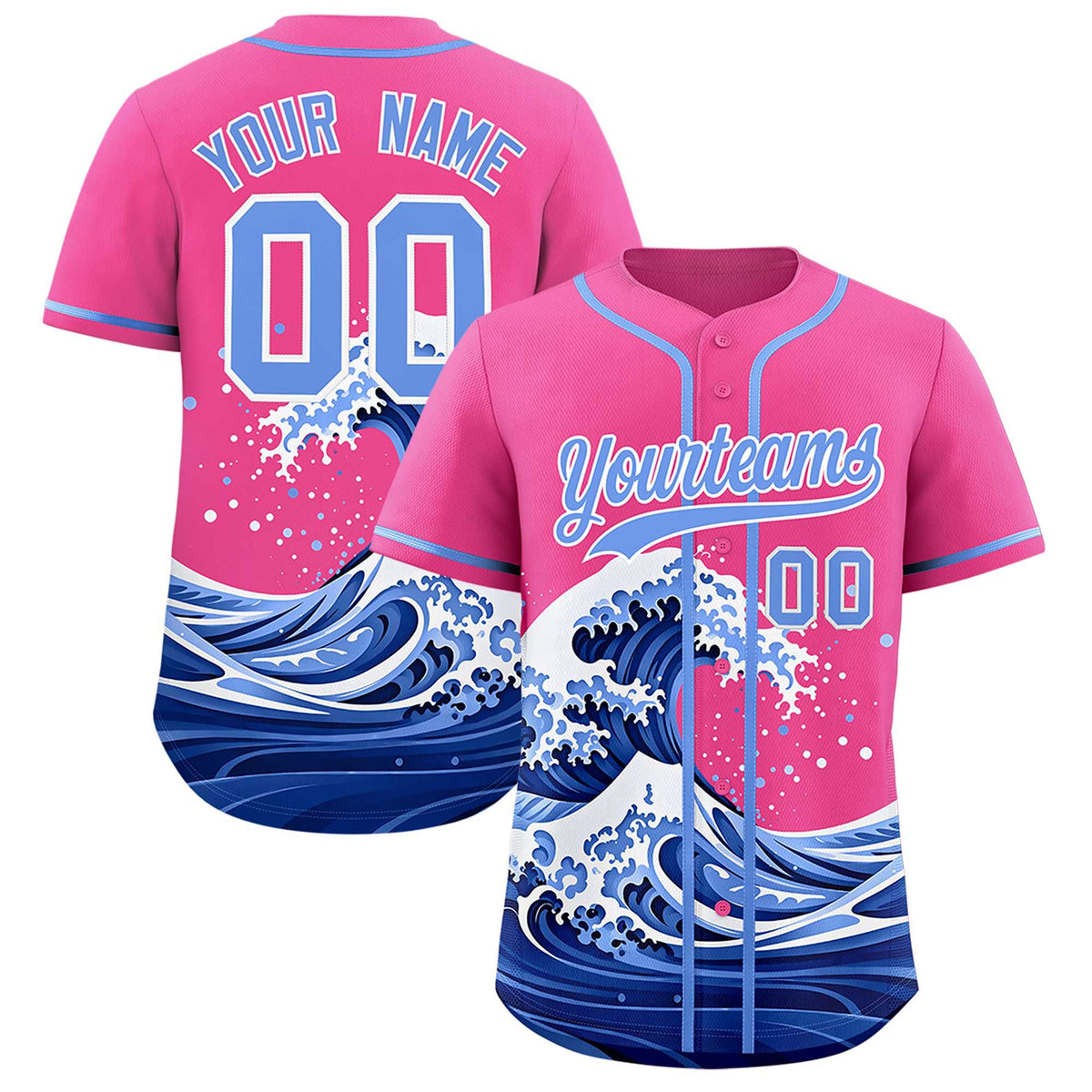 Custom Pink Wave Graffiti Pattern Authentic Baseball Jersey
