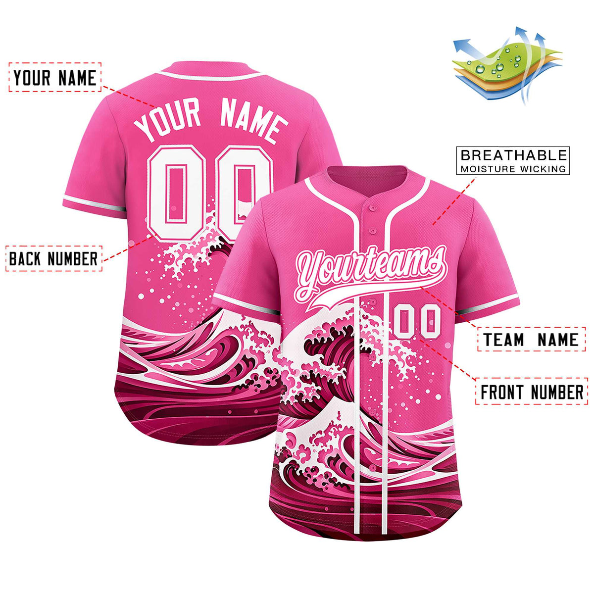 Custom Pink Wave Graffiti Pattern Authentic Baseball Jersey