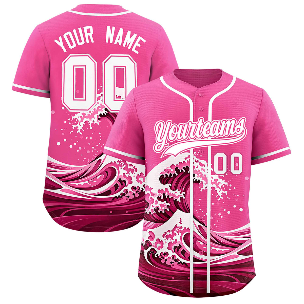 Custom Pink Wave Graffiti Pattern Authentic Baseball Jersey