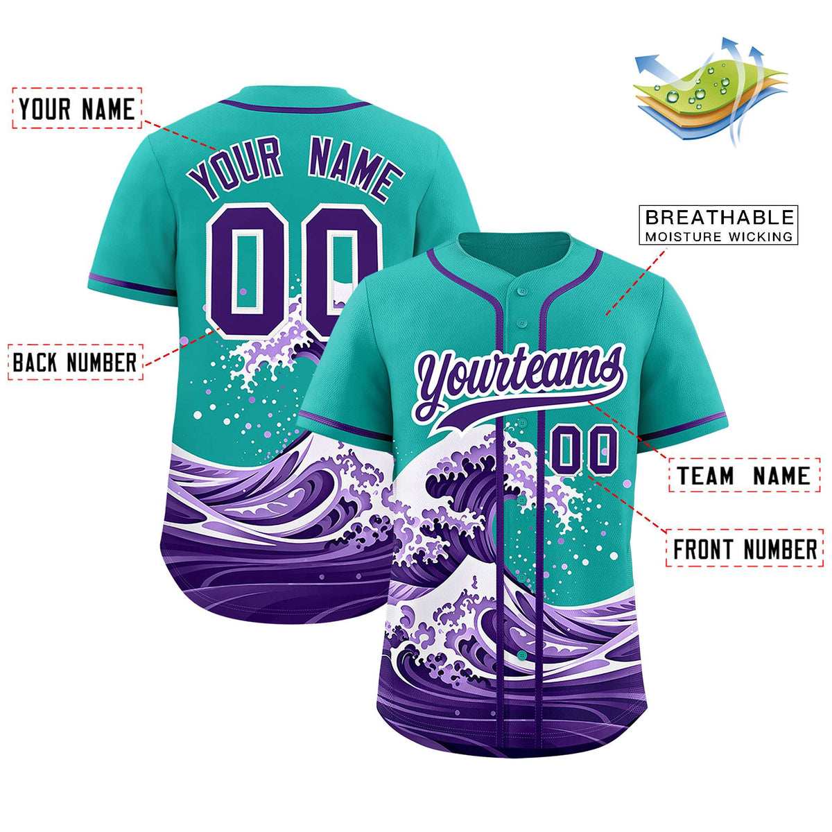 Custom Aqua Wave Graffiti Pattern Authentic Baseball Jersey