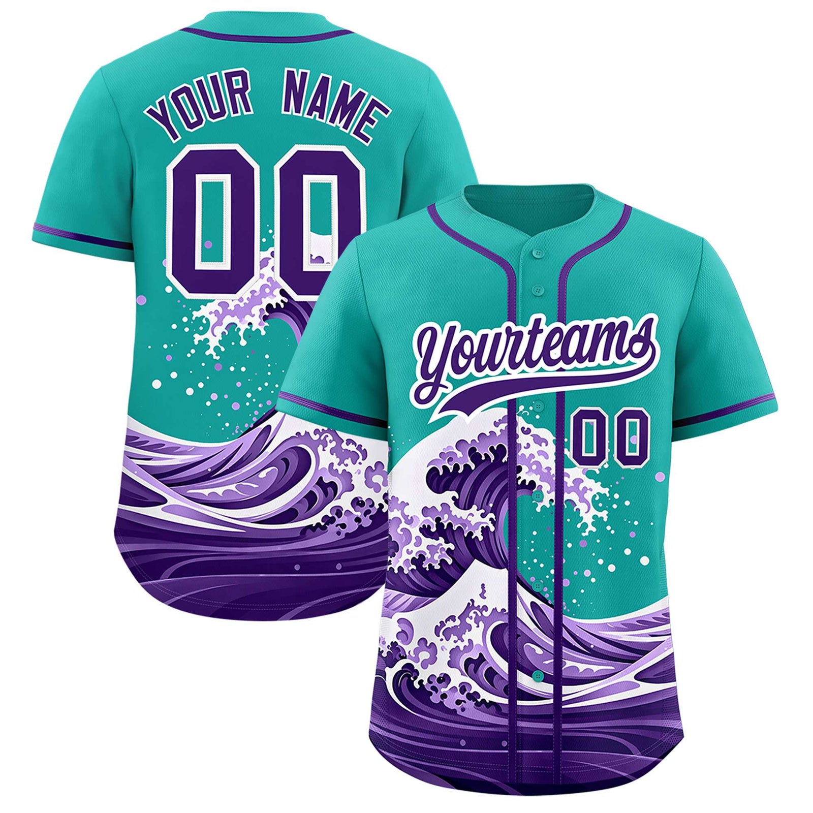 Custom Aqua Wave Graffiti Pattern Authentic Baseball Jersey