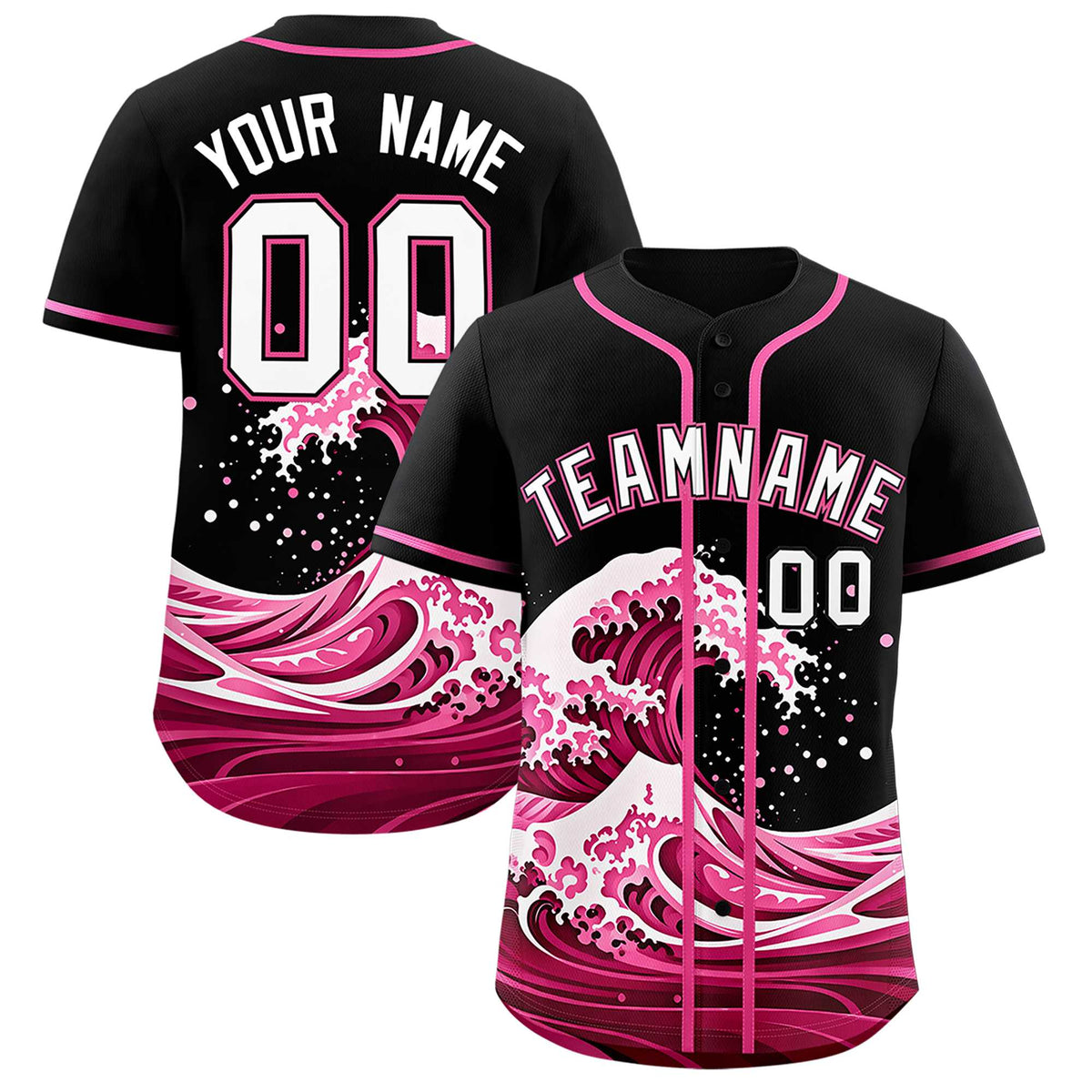 Custom Black Wave Graffiti Pattern Authentic Baseball Jersey