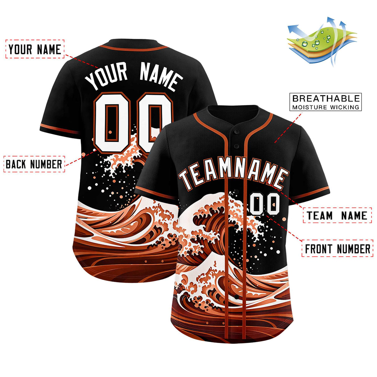 Custom Black Wave Graffiti Pattern Authentic Baseball Jersey