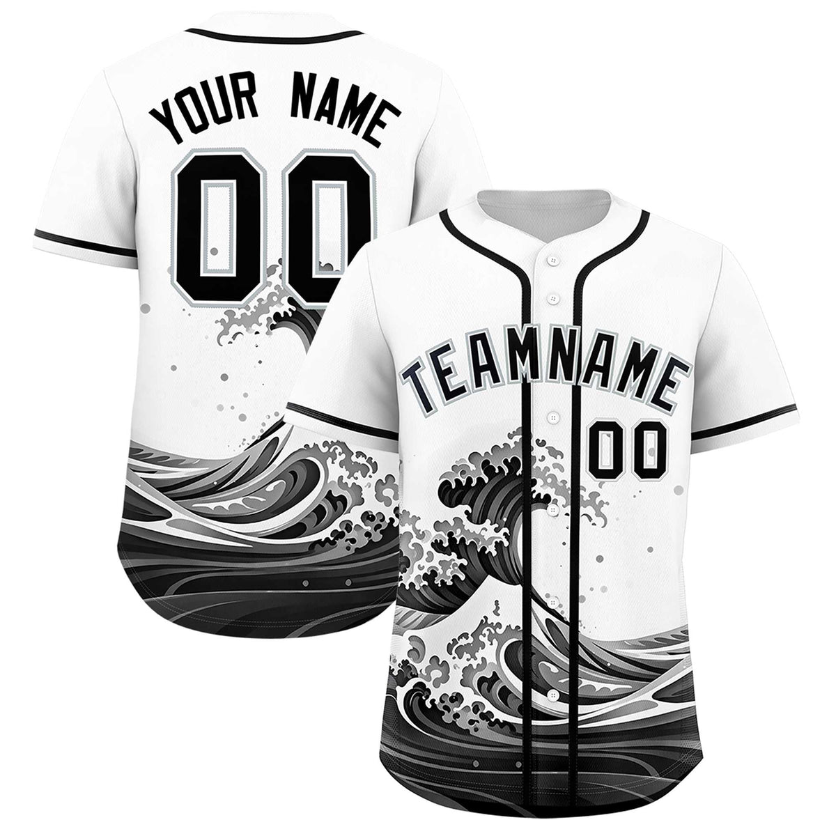 Custom White Wave Graffiti Pattern Authentic Baseball Jersey