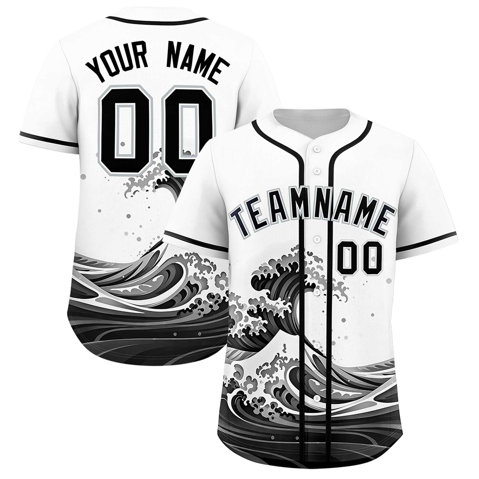Custom White Wave Graffiti Pattern Authentic Baseball Jersey