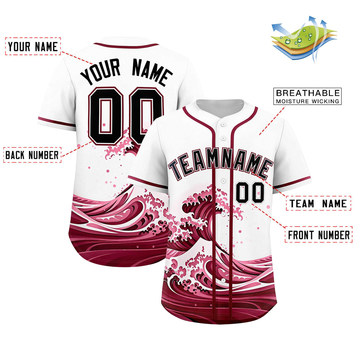 Custom White Wave Graffiti Pattern Authentic Baseball Jersey