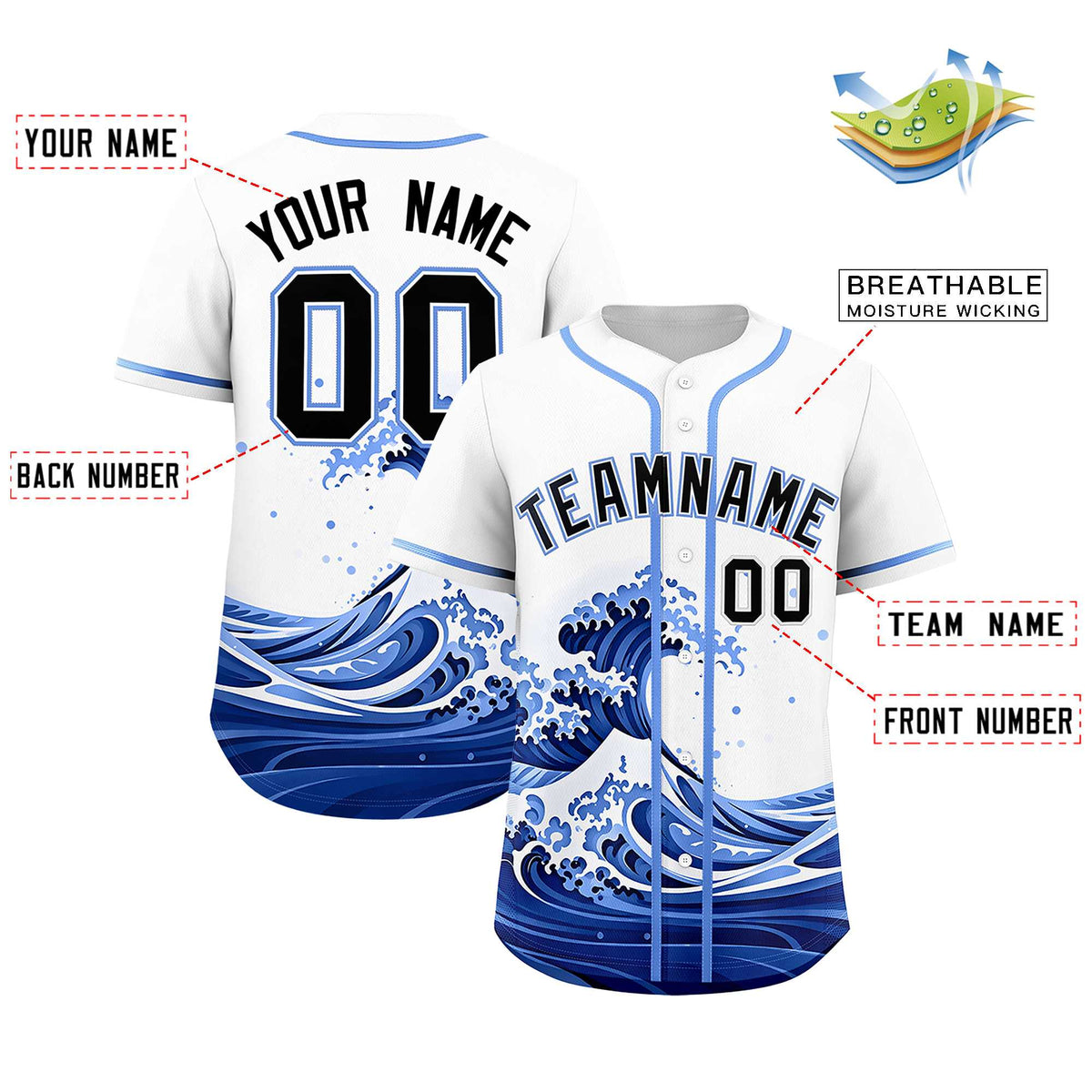 Custom White Wave Graffiti Pattern Authentic Baseball Jersey