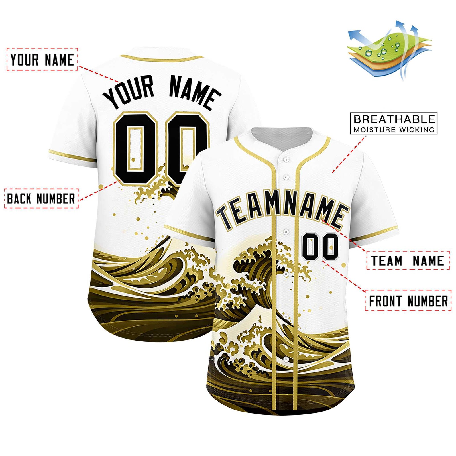 Custom White Wave Graffiti Pattern Authentic Baseball Jersey