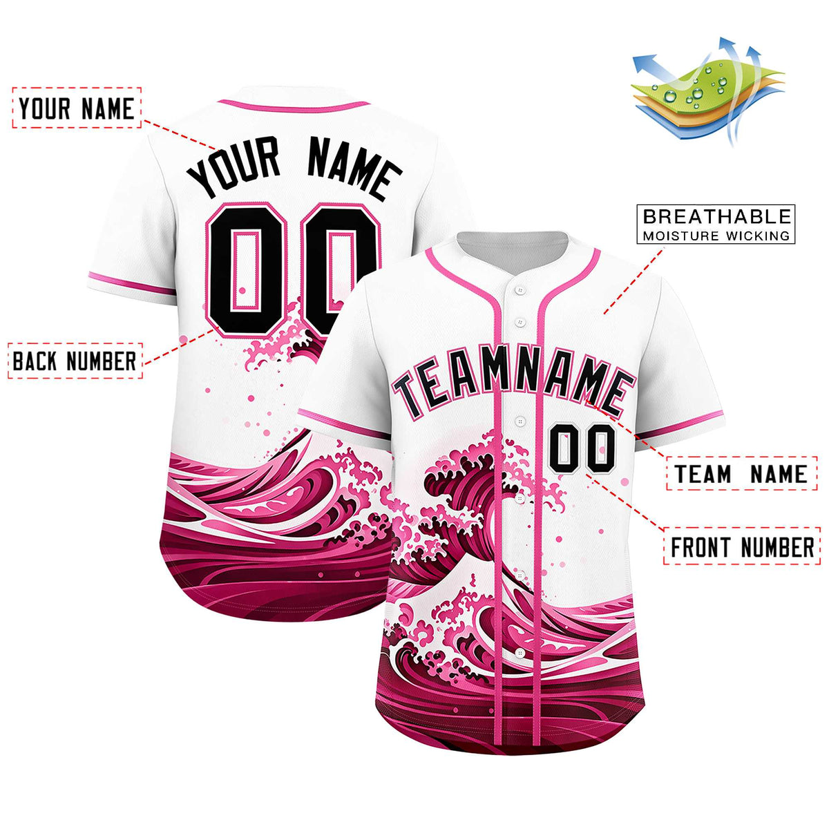 Custom White Wave Graffiti Pattern Authentic Baseball Jersey