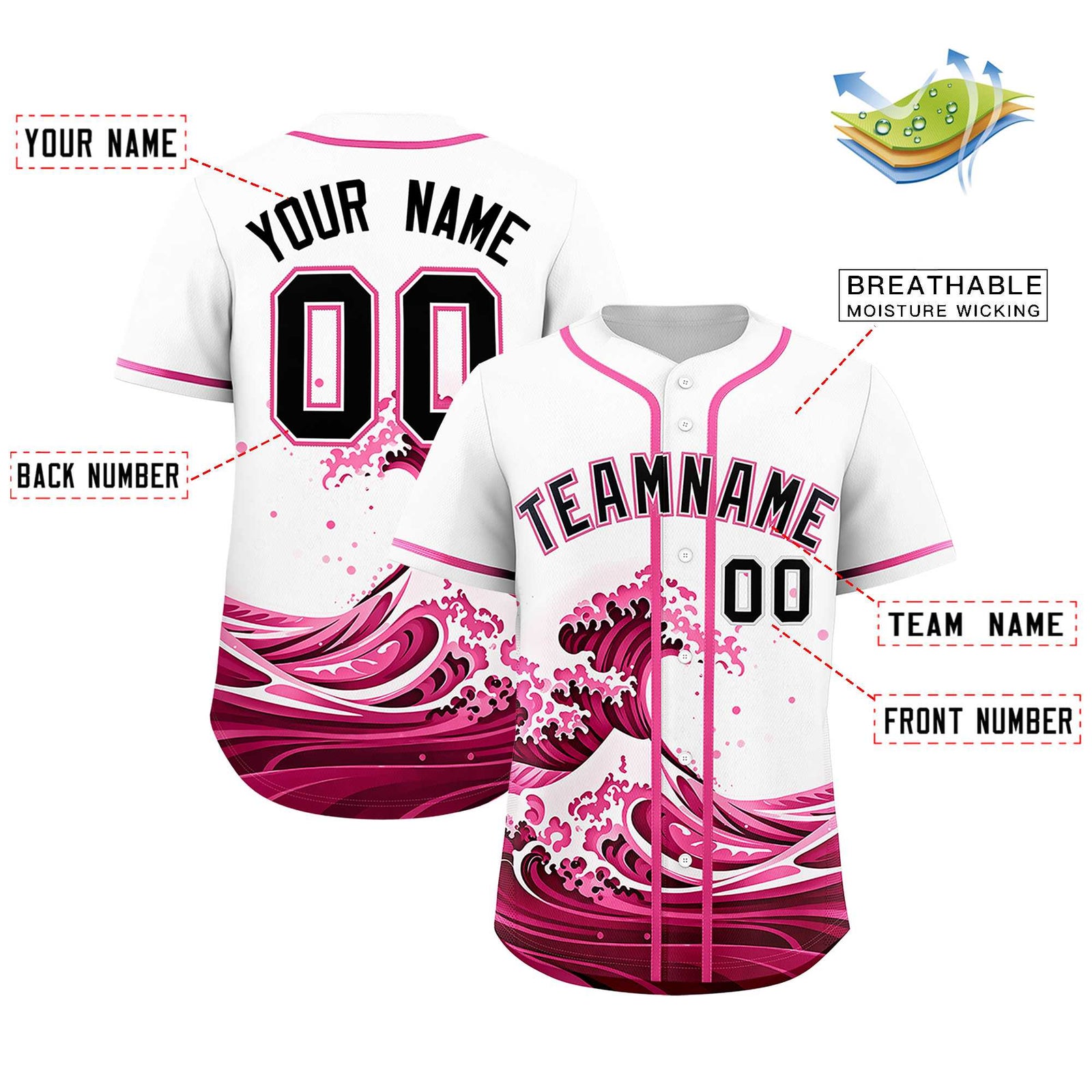 Custom White Wave Graffiti Pattern Authentic Baseball Jersey