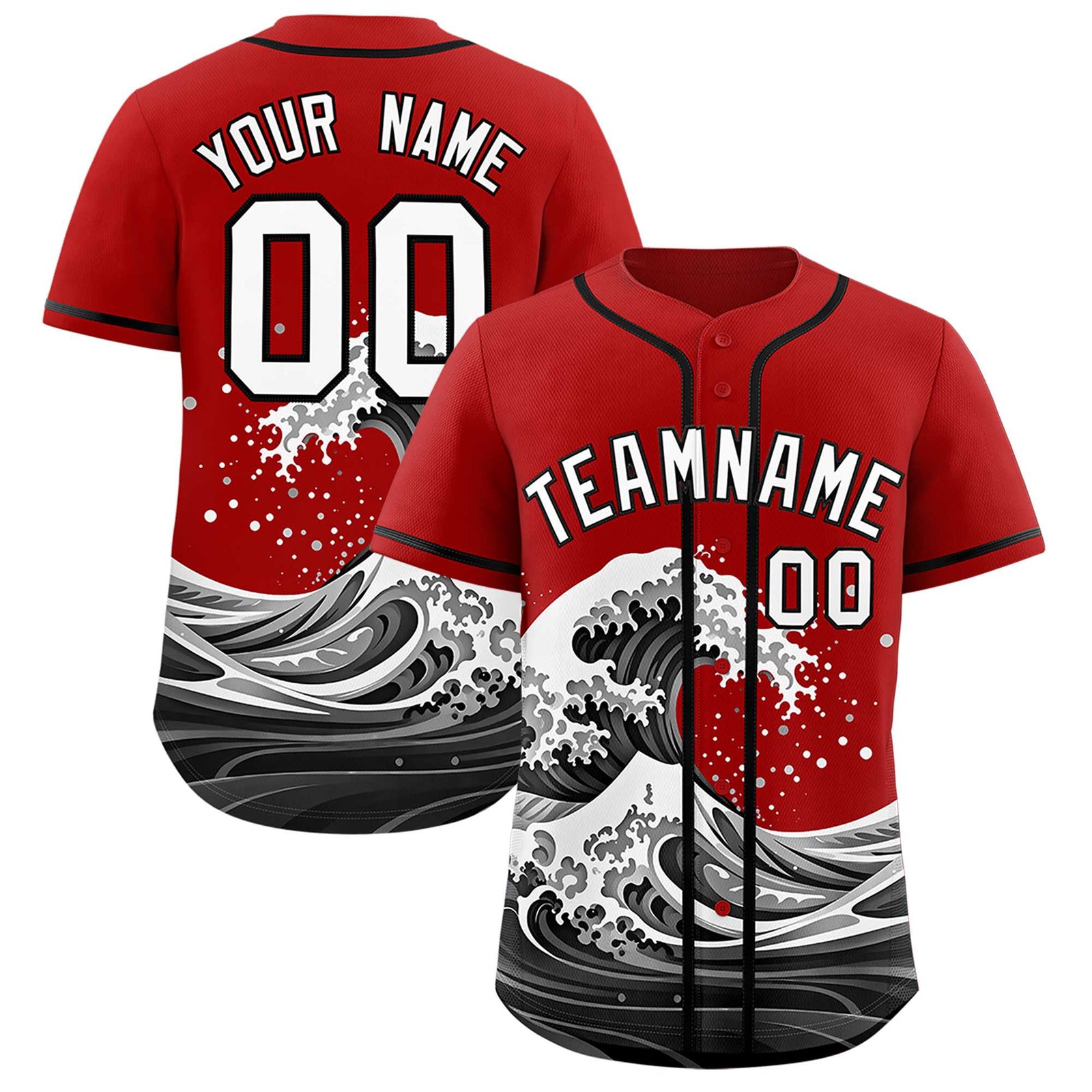 Custom Red Wave Graffiti Pattern Authentic Baseball Jersey