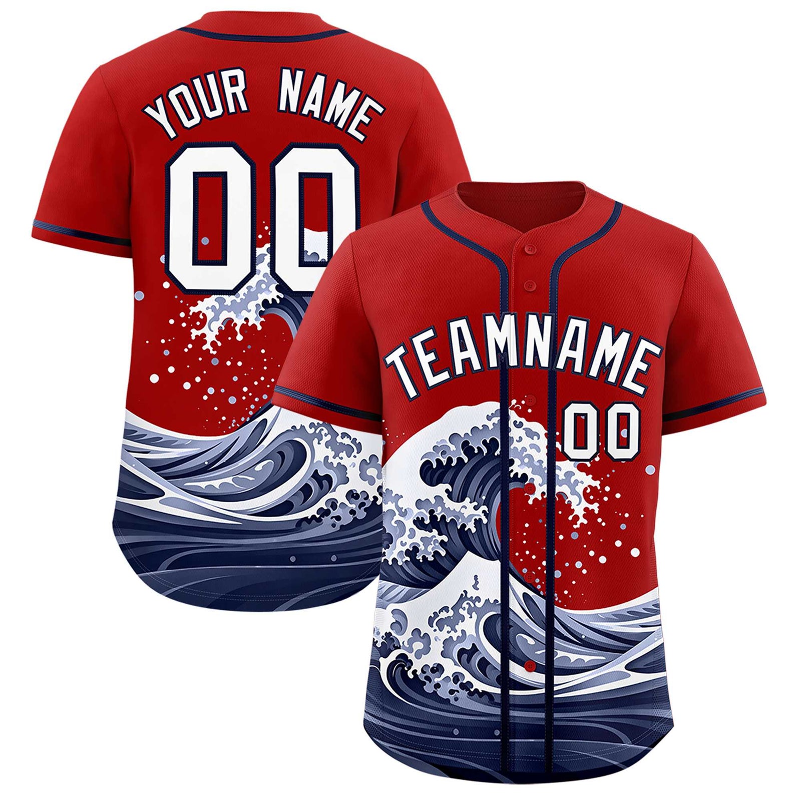 Custom Red Wave Graffiti Pattern Authentic Baseball Jersey