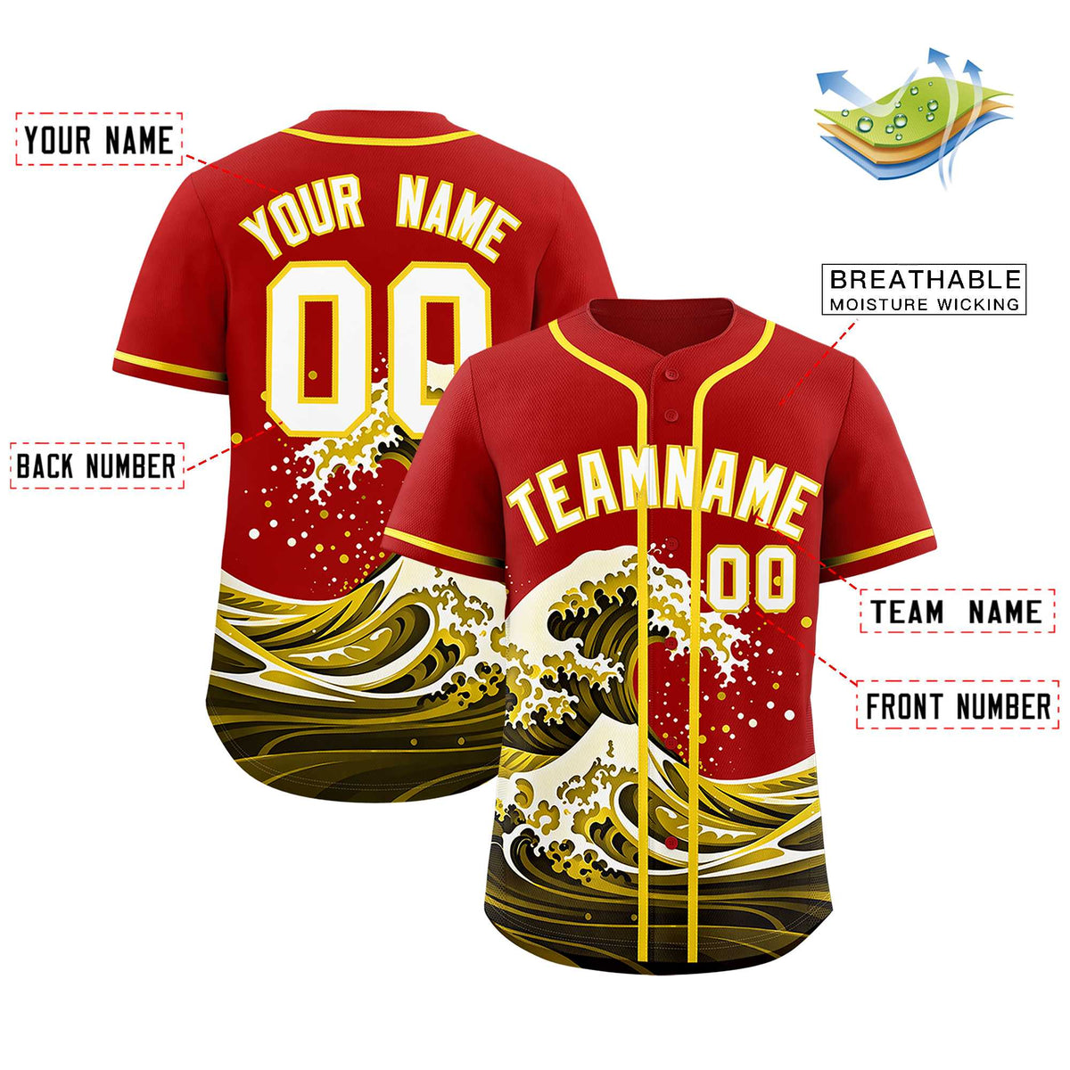 Custom Red Wave Graffiti Pattern Authentic Baseball Jersey