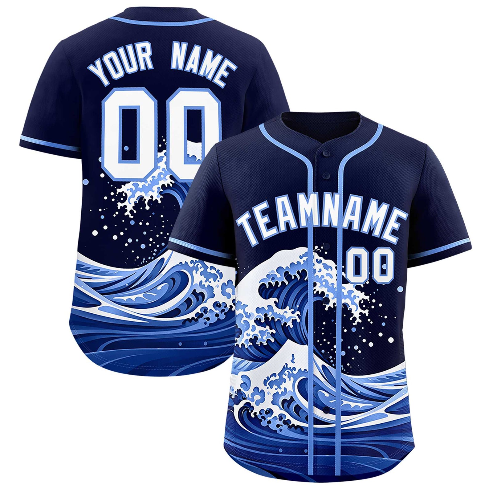 Custom Navy Wave Graffiti Pattern Authentic Baseball Jersey