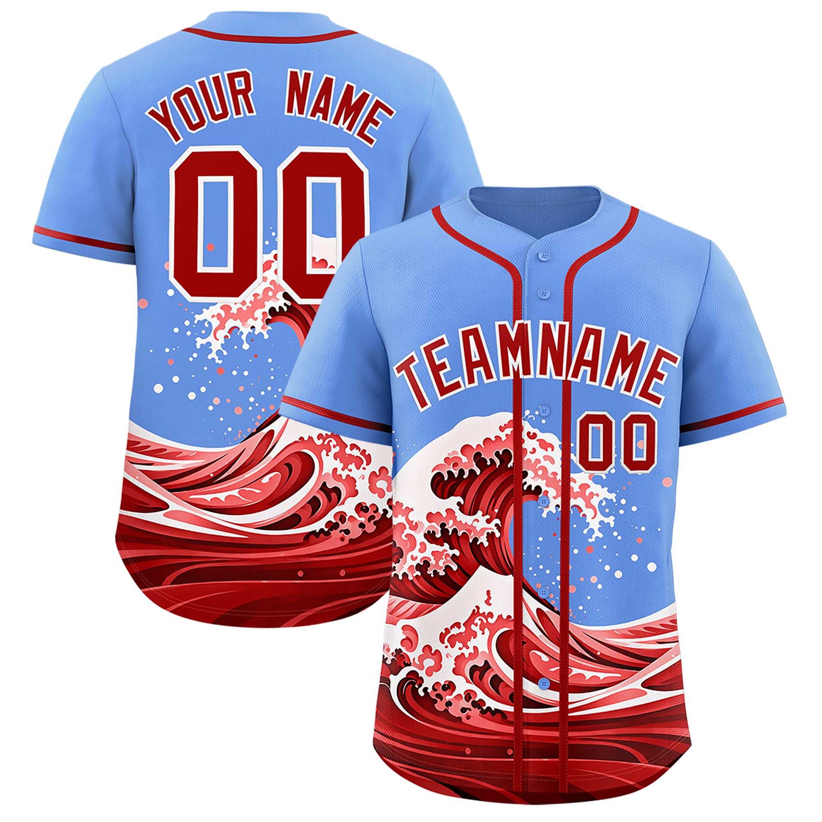 Custom Light Blue Wave Graffiti Pattern Authentic Baseball Jersey