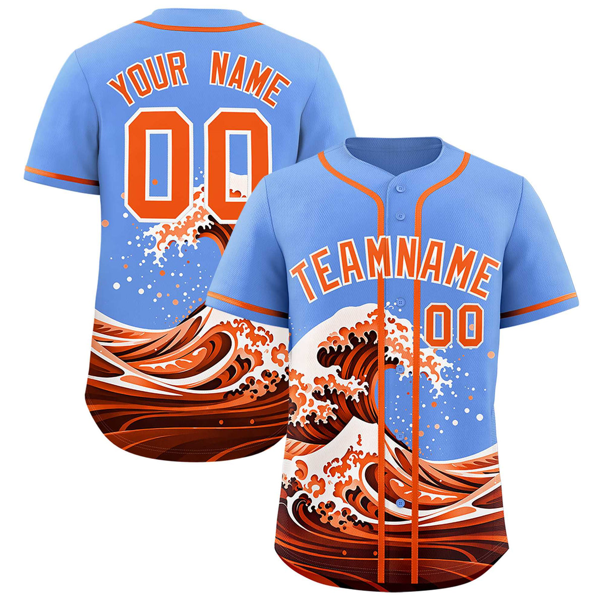 Custom Light Blue Wave Graffiti Pattern Authentic Baseball Jersey