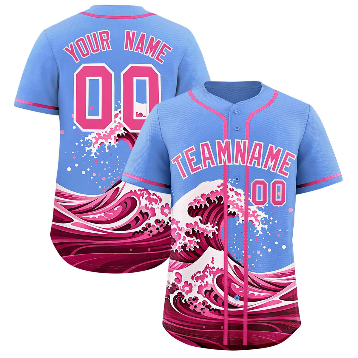 Custom Light Blue Wave Graffiti Pattern Authentic Baseball Jersey